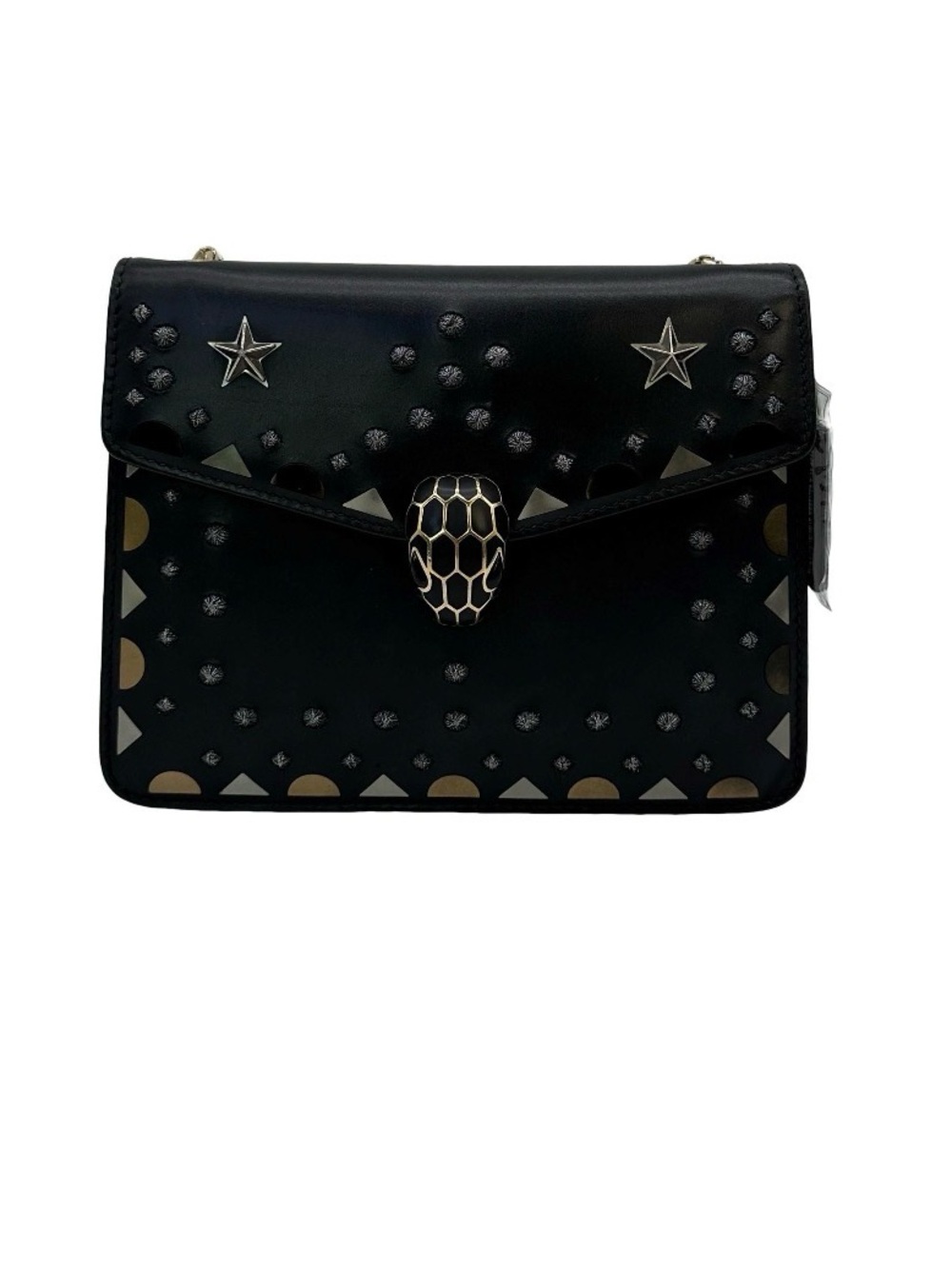 Bvlgari Serpenti Forever Black Studded Leather Crossbody Snake Clasp